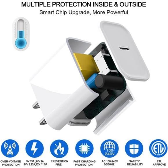 iPhone Fast Charger, 20W USB C Power Wall Charger Plug w/ 6ft Type C for iPhone - Picture 4 of 7